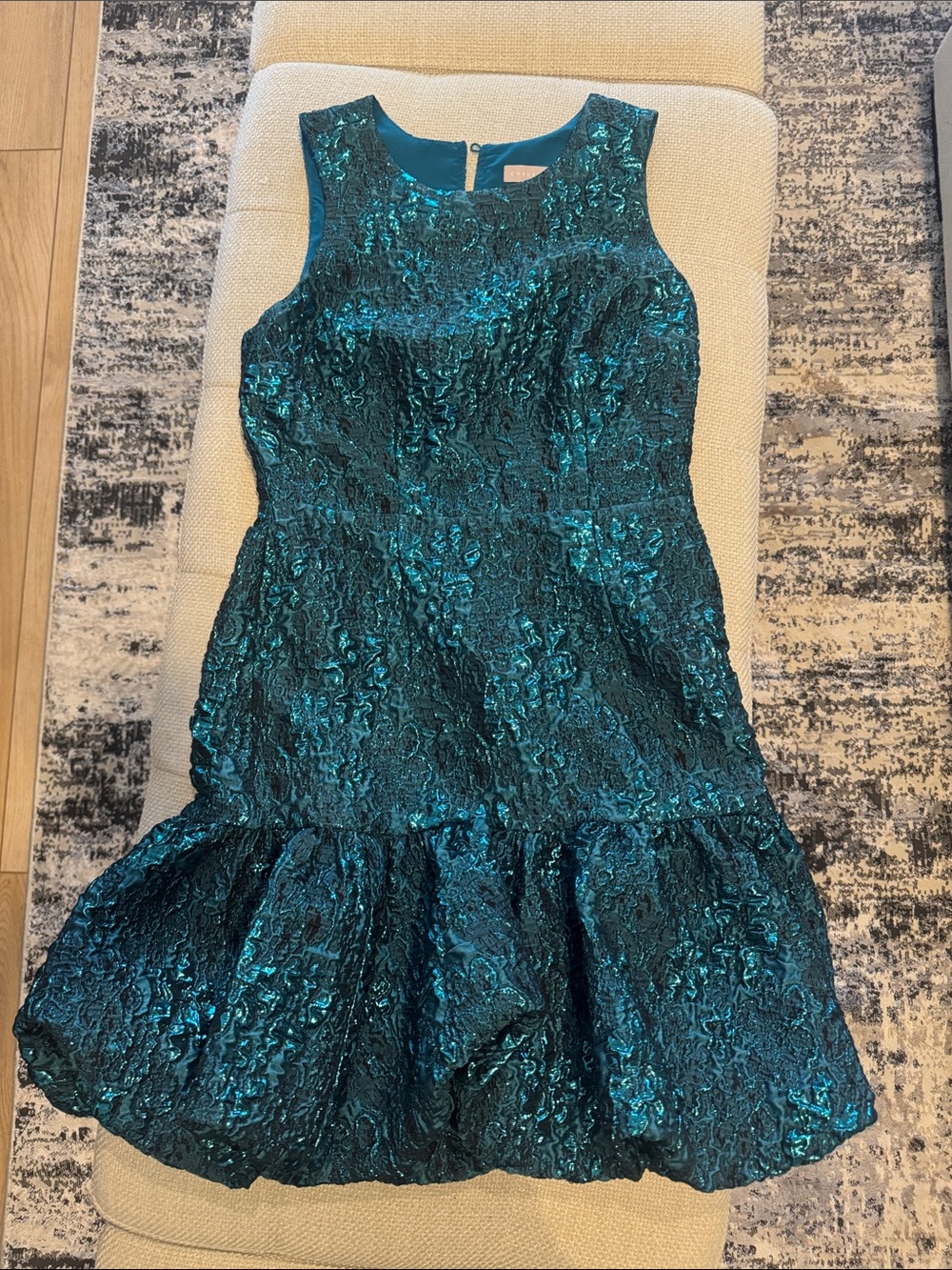 Chelsea28 Teal Metallic Lace Fit-and-Flare Dress